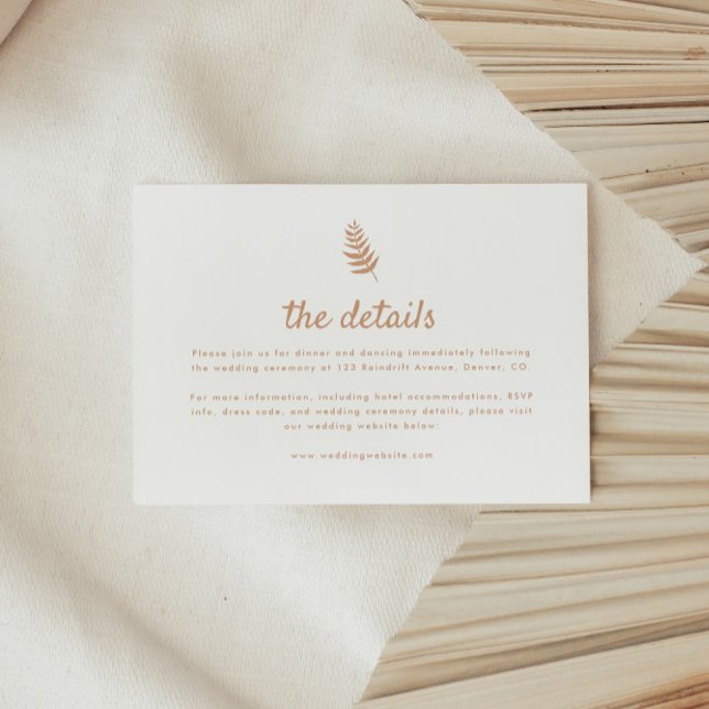 Minimalist Neutral Palm Leaf Wedding Details Enclosure Card (Creator Uploaded)