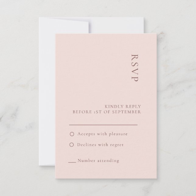 Minimalist Neutral Rose Wedding RSVP card (Front)
