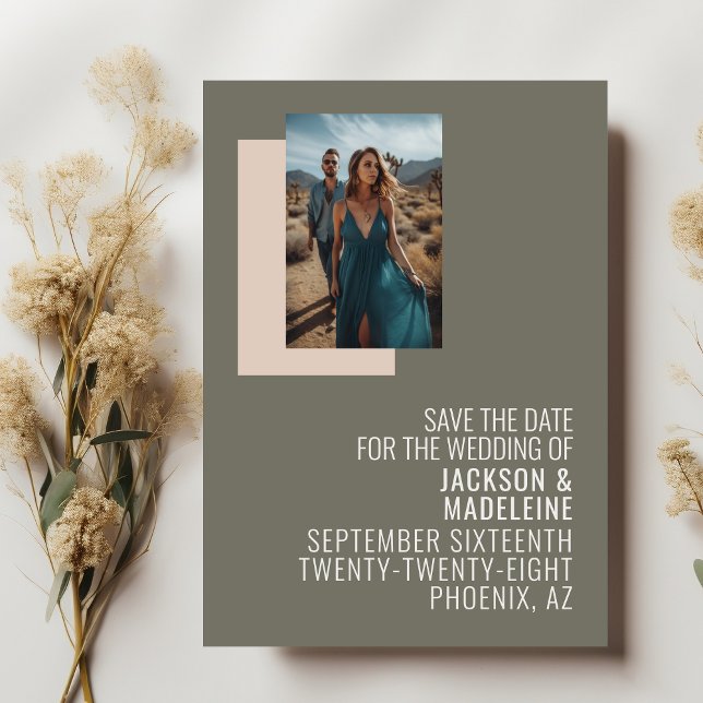 Minimalist Neutral Typography Photo Frame Wedding Save The Date (Creator Uploaded)