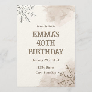 Minimalist Neutral Winter 40th Birthday Invitation