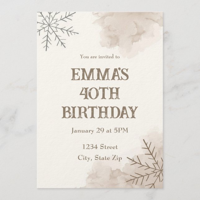 Minimalist Neutral Winter 40th Birthday Invitation (Front)