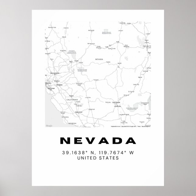 Minimalist Nevada Map Art - Black and White Poster (Front)