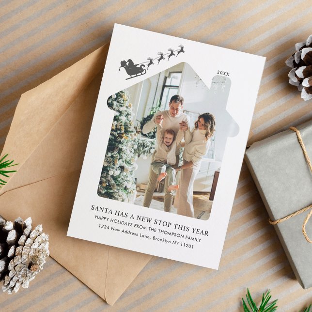 Minimalist New Home Photo Santa Sleigh Moving Holiday Card (Creator Uploaded)