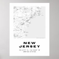 Minimalist New Jersey Map Art - Black and White Co