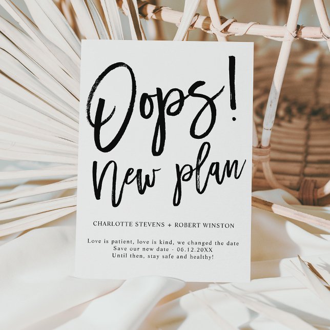 Minimalist new plan wedding change the date announcement postcard (Creator Uploaded)