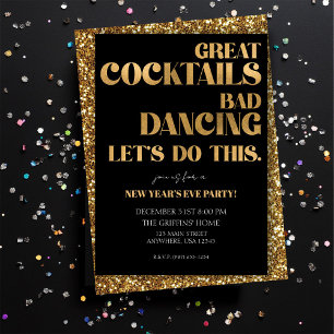 Minimalist New Year Black and Gold Invitation