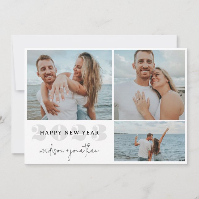 Minimalist New Year with Multi Photo Holiday Card (Front)