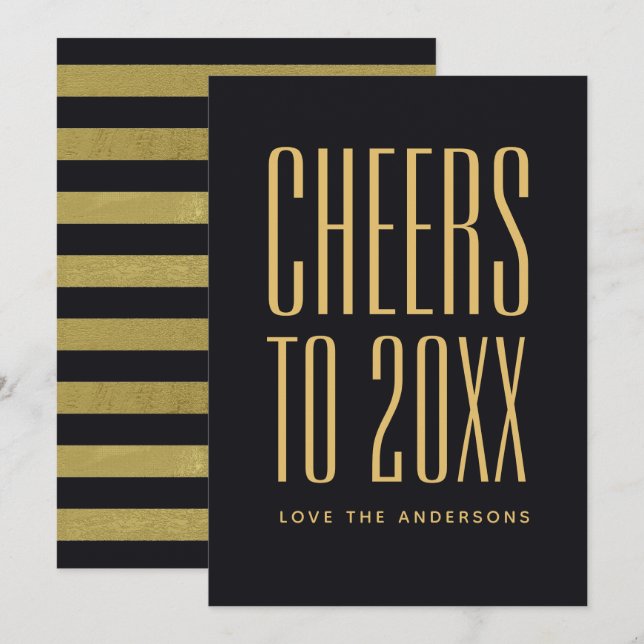 Minimalist New Years Personalised Blue Gold Card (Front/Back)