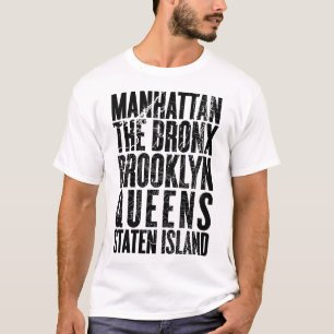 Minimalist New York City Boroughs Typography Map D T-Shirt