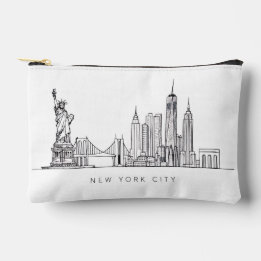 Minimalist New York City Skyline Line Art Accessory Pouch