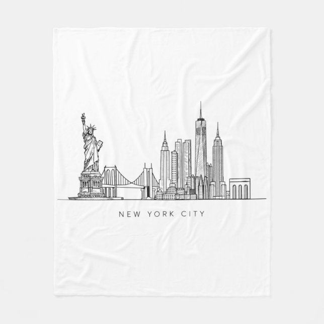 Minimalist New York City Skyline Line Art Fleece Blanket (Front)