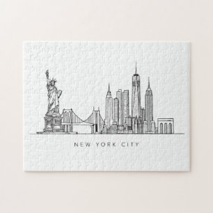 Minimalist New York City Skyline Line Art Jigsaw Puzzle