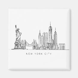 Minimalist New York City Skyline Line Art Magnet
