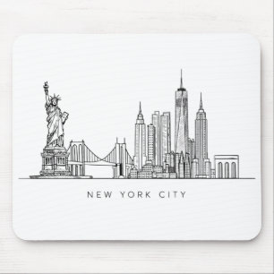 Minimalist New York City Skyline Line Art Mouse Mat