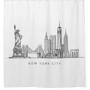 Minimalist New York City Skyline Line Art Shower Curtain