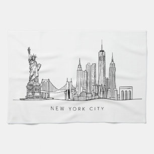 Minimalist New York City Skyline Line Art Tea Towel