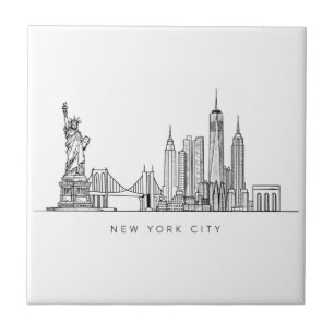 Minimalist New York City Skyline Line Art Tile