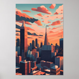 Minimalist New York Landscape Flat Vector Art Poster