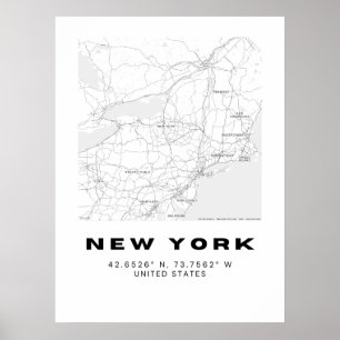 Minimalist New York Map Art - Black and White Poster