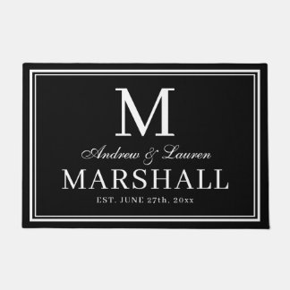 Minimalist Newlywed Couple Monogram Just Married Doormat