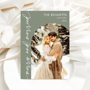 Minimalist Newlyweds Photo Merry & Married  Holiday Card