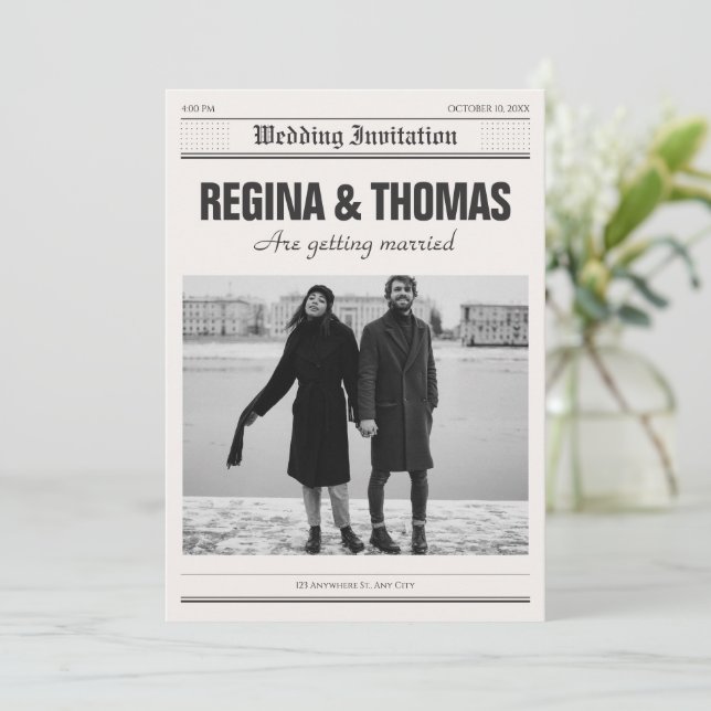 Minimalist Newspaper poster photo wedding  Invitation (Standing Front)