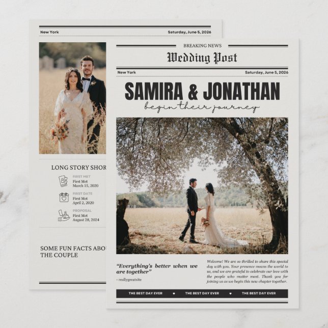Minimalist Newspaper Wedding Program Document  (Front/Back)