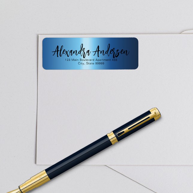 Minimalist Night Blue Metallic Trendy Script Label (Creator Uploaded)