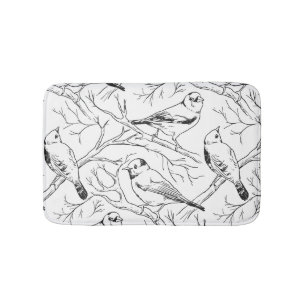 Minimalist North American Birds Line Art Pattern Bath Mat
