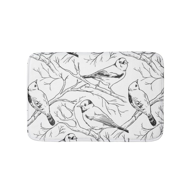 Minimalist North American Birds Line Art Pattern Bath Mat (Front)