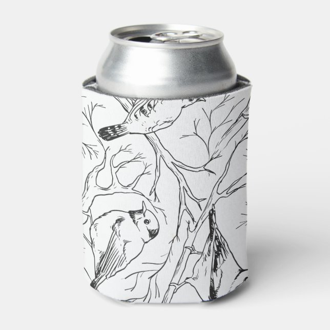 Minimalist North American Birds Line Art Pattern Can Cooler (Can Front)