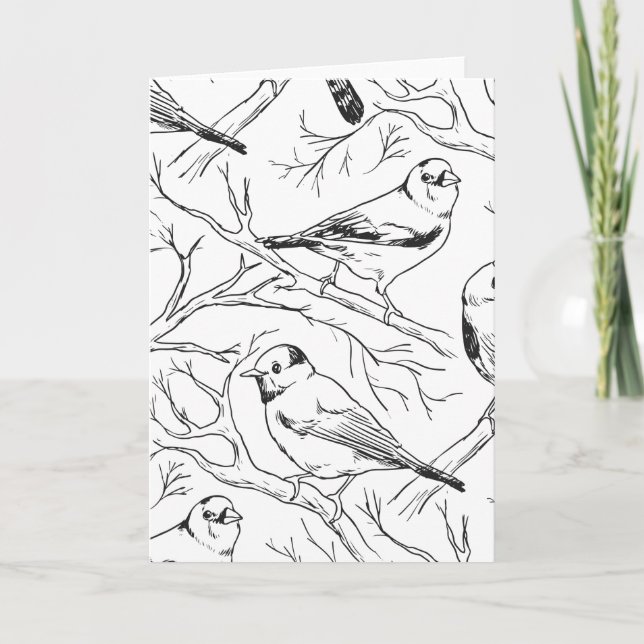 Minimalist North American Birds Line Art Pattern Card (Front)