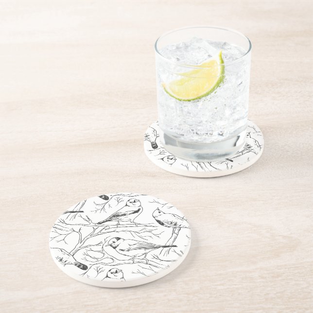 Minimalist North American Birds Line Art Pattern Coaster (Side)