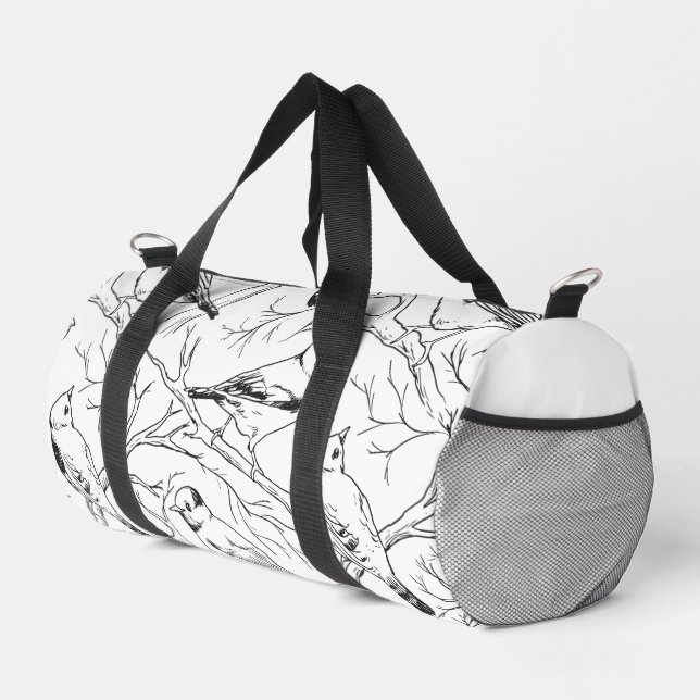 Minimalist North American Birds Line Art Pattern Duffle Bag (Right Corner)