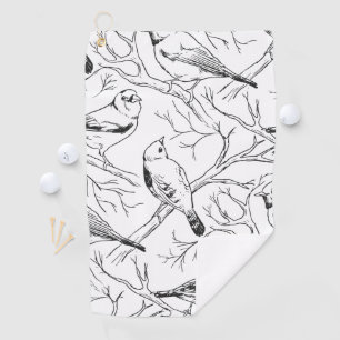 Minimalist North American Birds Line Art Pattern Golf Towel