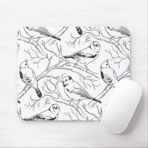 Minimalist North American Birds Line Art Pattern Mouse Mat