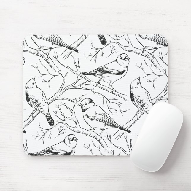 Minimalist North American Birds Line Art Pattern Mouse Mat (With Mouse)