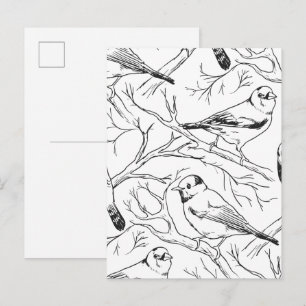 Minimalist North American Birds Line Art Pattern Postcard