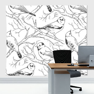 Minimalist North American Birds Line Art Pattern Tapestry