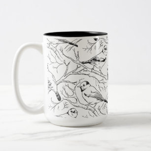Minimalist North American Birds Line Art Pattern Two-Tone Coffee Mug