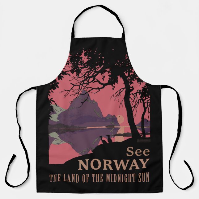 Minimalist Norway Sunset Poster - Mountain Fjord Apron (Front)