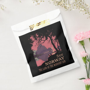 Minimalist Norway Sunset Poster - Mountain Fjord Favour Bags