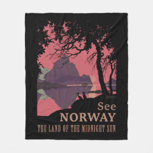 Minimalist Norway Sunset Poster - Mountain Fjord Fleece Blanket