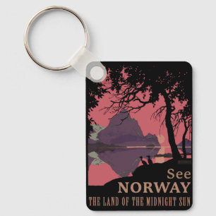 Minimalist Norway Sunset Poster - Mountain Fjord Key Ring
