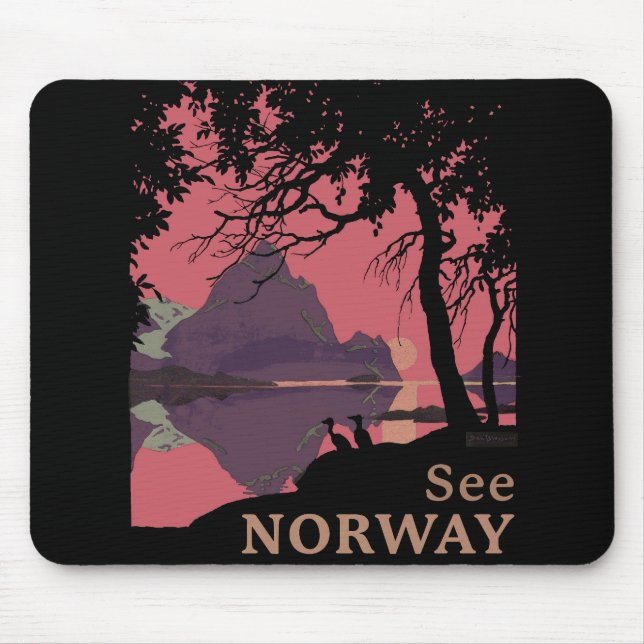 Minimalist Norway Sunset Poster - Mountain Fjord Mouse Mat (Front)