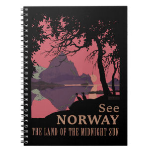 Minimalist Norway Sunset Poster - Mountain Fjord Notebook