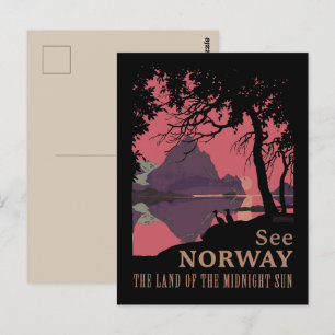 Minimalist Norway Sunset Poster - Mountain Fjord Postcard