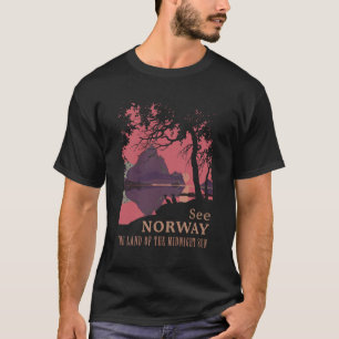 Minimalist Norway Sunset Poster - Mountain Fjord T-Shirt
