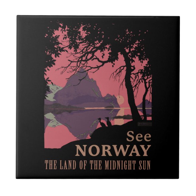 Minimalist Norway Sunset Poster - Mountain Fjord Tile (Front)