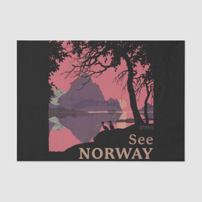 Minimalist Norway Sunset Poster - Mountain Fjord Tissue Paper (Front)